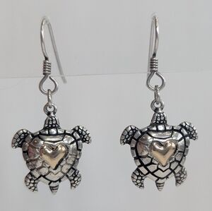 Vintage 14k Gold & 925 Sterling Silver Designer Turtle Earrings